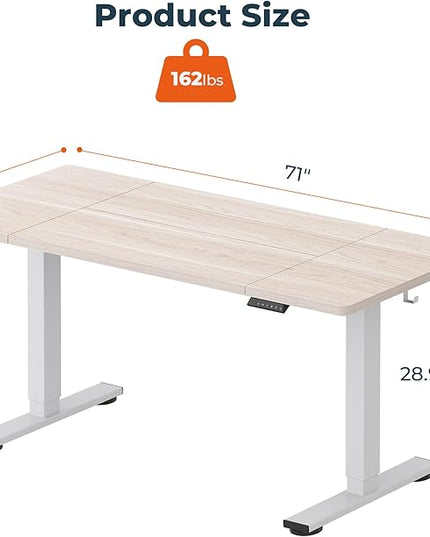 Standing Desk,Large 71x31 Inches Height Adjustable Stand Up Desks with Cable Management, Home Office Computer Desk with Cup Holder & Memory Preset, White Wood Grain
