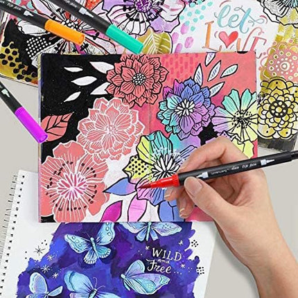 nobrand 120 Colors Duo Tip Brush Markers Art Pen Set,LANRENWENG Fine Brush Tip Colored Pens Set with Canvas Bag,Markers for Adult Coloring Books Drawing Sketching Note taking Lettering Calligraphy