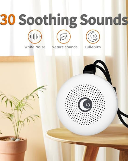 Sleepbox Sleep Sound Machine Portable Noise Machine with 30 Soothing Sounds 4 Timer Memory Function Rechargeable Battery 32 Volume Levels for Sleeping Traveling Relaxing for Baby Kids Adults (White)