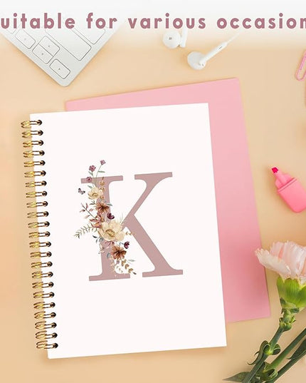 Lacama Pink Wildflower Initial Letter K Notebook Journal, Aesthetic Personalized Spiral Notebook, Customized Monogrammed Gifts, Birthday Gifts for Women, School Supplies， Office Supplies 5.5x8.3