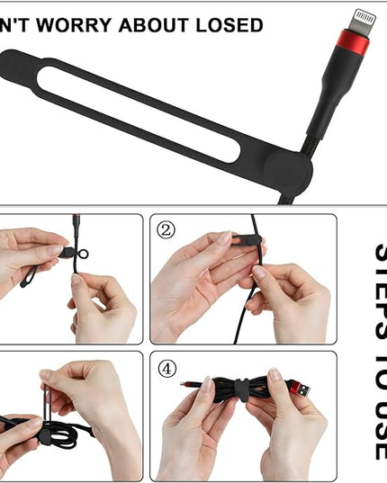 Nearockle 24Pcs Silicone Cable Straps Cord Organizer for Bundling Earphone, Phone Charger, Computer Cords, Reusable Cable Ties Wire Organizer in Home,Office,Kitchen,School (4 Colors)