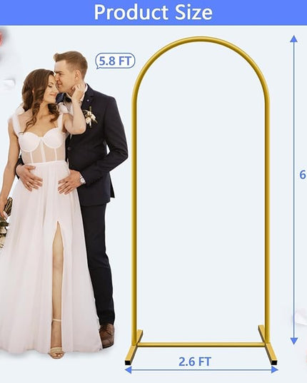 6 ft Arch Backdrop Stand, Wedding Arch Frame, Stable Metal Background Stand with Square Base Ground Nails, for Birthday Party Baby Shower Garland Decoration, Gold
