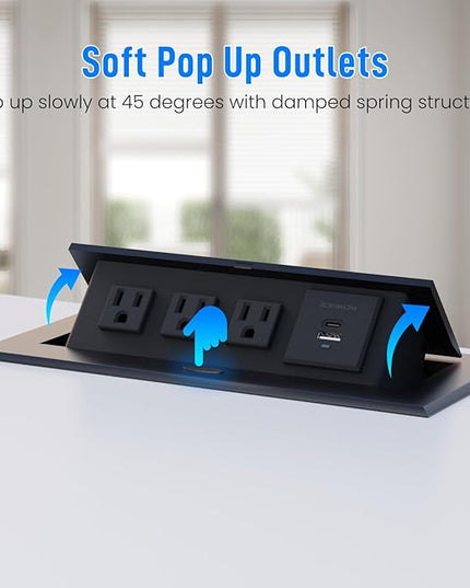 Conference Table Power Outlet PD20W Type-C Fast Charging Pop Up Table Hub Connection Box with 3AC Outlets and USB Port for Conference Room Kitchen Countertop