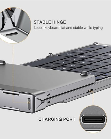 ProtoArc Foldable Bluetooth Keyboard, XK01 Folding Wireless Portable Keyboard with Numeric Keypad, Full-Size Travel Keyboards for iPad Tablet Smartphone Laptop PC Windows iOS Android, Space Gray