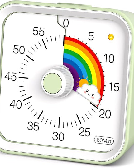 InfPokid Visual Timer for Kids with Pause Function, Cute Silent Timer with Rainbow for Classroom, Teaching, Task, Kitchen, 60 Minute Countdown Time Management for ADHD (Rainbow Green)