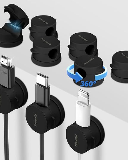 9 Pack Spring Cord Organizer Cable Clips [Locking Cable Rotatable], 2025 Latest Nearockle Phone Charging Cord Holder Cable Management for Car, Nightstand, Office Desk Accessories (Black)