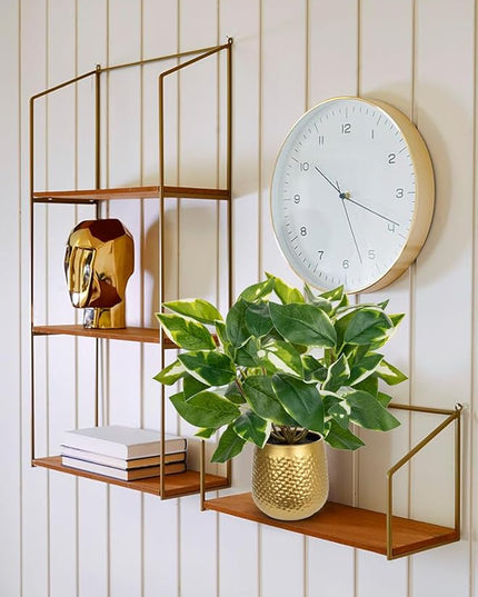 Oairse Articicial Plants Indoor Small Fake Plants in Pots Faux Pothos N‘ Joy Potted Plant Fake Indoor Plants with Gold Pots for Bathroom Living Room Office Desk Shelves