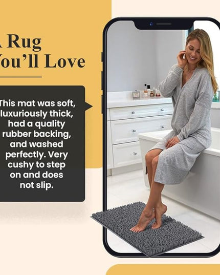 MAYSHINE Plush Shaggy Chenille Bath Mat | Extra Soft, Super Absorbent, Non-Slip Bathroom Rug | Fluffy Microfiber, Area Rug Sets for Bathroom Floor, Kitchen, Living Room | 24"x17" | Brown