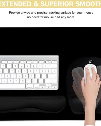 Keyboard Wrist Rest Large Mouse Pad Wrist Support for Computer, 4 in 1 Memory Foam Keyboard Pad Desk Mat Ergonomic Hand Rest Wrist Cushion for Home Office Gaming-Black