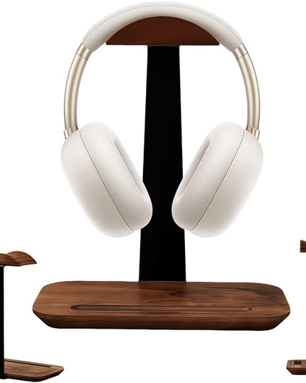 ZHIYUEJING Walnut Wood Headphone Stand,Headphone Rack with Storage Base Plate,Headphones Holder for Study Rooms,Gaming Spaces,Desktop,Office