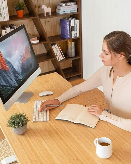 FLEXISPOT EN1 Bamboo Standing Desk, 48 x 24 Inches Whole-Piece Electric Height Adjustable Desk for Home Office (Silver Frame + Bamboo Curved Desktop, 2 Packages)