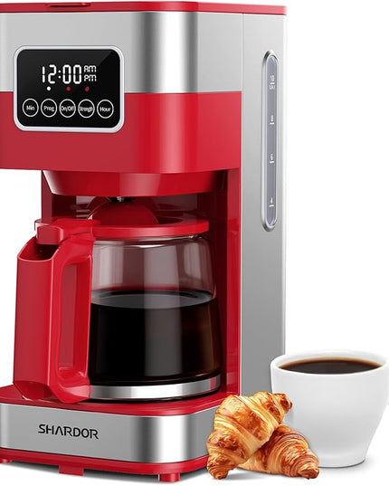SHARDOR 10-Cup Programmable Coffee Maker, Regular & Strong Brew Drip Coffee Machine for Home and Office, Auto Shut Off, Permanent Filter (red)