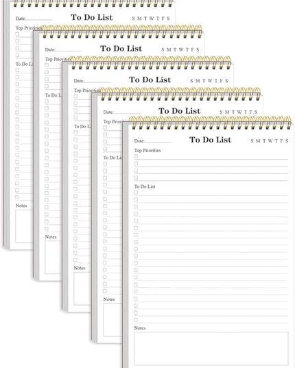 Yaridar (5-Pack) To Do List Notepad - A5 Undated Daily Planner, 250 Sheets/500 Pages To Do List Notebook for Work, Spiral Waterproof Notepad for Office Supplies, School Planner, 5.8" x 8.3"