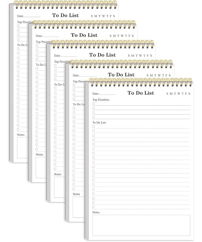 Yaridar (5-Pack) To Do List Notepad - A5 Undated Daily Planner, 250 Sheets/500 Pages To Do List Notebook for Work, Spiral Waterproof Notepad for Office Supplies, School Planner, 5.8" x 8.3"