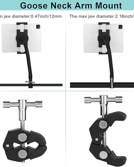 Mippko Tablet Holder for Treadmill/Elliptical/Spin Bike/Peloton/Indoor Cycle,Gooseneck Arm Super Crab Clamp Mount Compitable with 4.7~12.9" iPad/Nexus/LG G Pads/e-Reader/Switch/iPhone