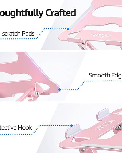 Urmust Laptop Stand for Desk Aluminum Computer Stand Riser Holder for Laptop Compatible with MacBook Air Pro, Dell, HP, Lenovo Samsung, Alienware All Laptops 11-15.6"(Pink)