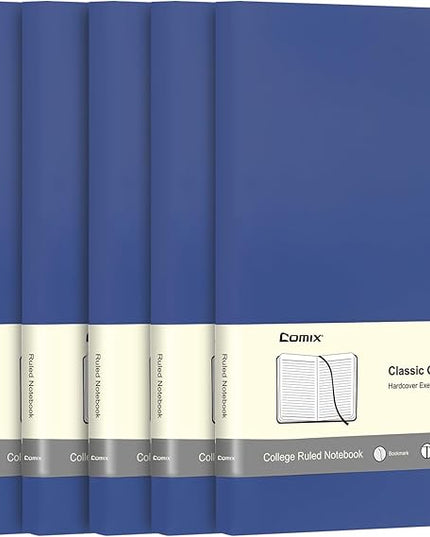 Comix 6 Pack Lined Journal Notebooks for Work, 240 Pages, 5.5"x8.3", Navy Blue, Hardcover, A5 Medium College Ruled, Journaling Notebooks for Notes-taking, Fits for Office School Home