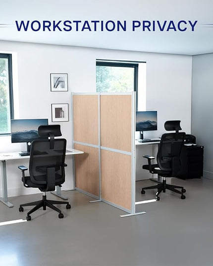 VIVO Modular Wall System, 2 PET Panels, Modern Professional Office Cubicle Dividers, Freestanding Privacy-Screen, 66 inches High, Flat Wood, Silver Frame, PP-MWS63C