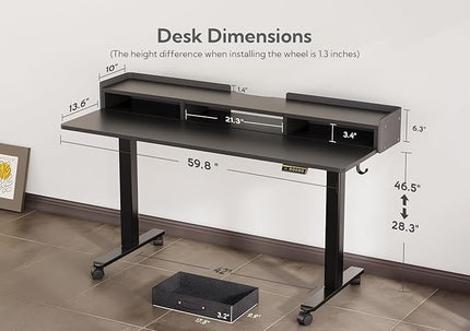 Claiks Standing Desk with Drawers, Adjustable Stand Up Electric Standing Desk Adjustable Height with Storage Shelf and Splice Board, 59 Inch, Black