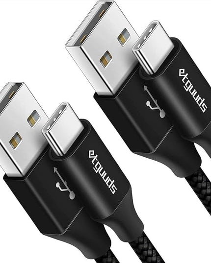 etguuds USB A to USB C Cable 6.6ft, 2-Pack, 3A Fast Charging Type C Charger Cord for iPhone 17 16 15 Pro Max 16e 17 Air, Samsung Galaxy S25 S24 S23 S22 S21 S20 A17 A16 A56 A55 Flip Fold, Black