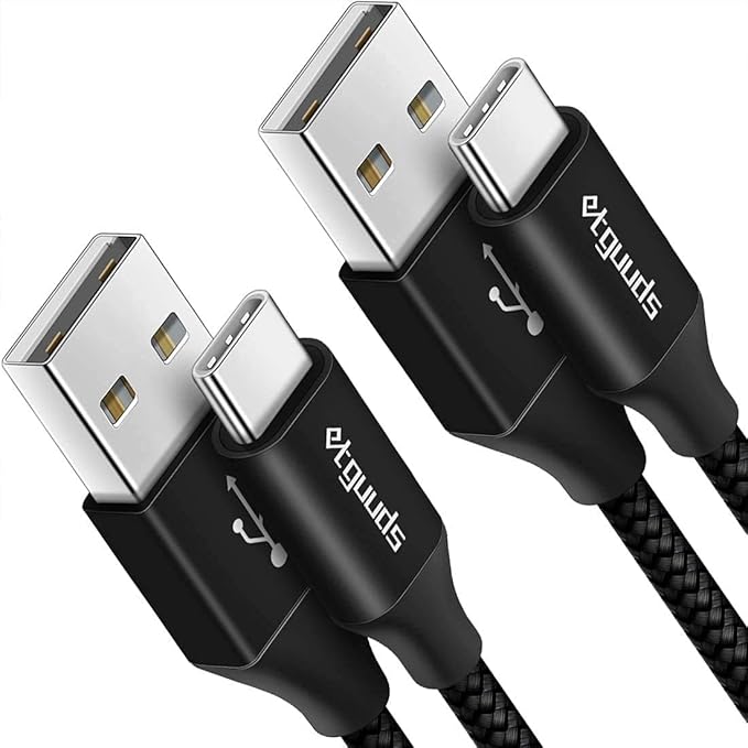 etguuds USB A to USB C Cable 6.6ft, 2-Pack, 3A Fast Charging Type C Charger Cord for iPhone 17 16 15 Pro Max 16e 17 Air, Samsung Galaxy S25 S24 S23 S22 S21 S20 A17 A16 A56 A55 Flip Fold, Black