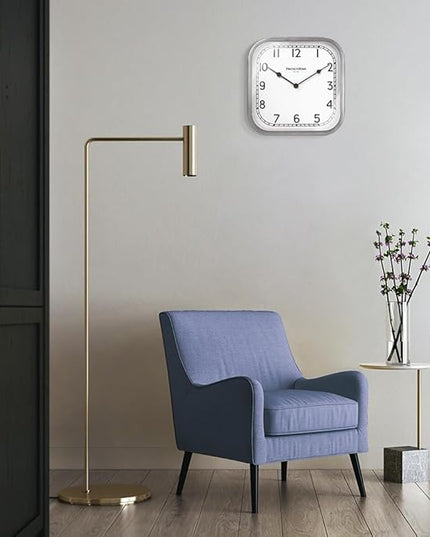 Presentime & Co 10" Anton Vintage Square Clock, Silent No Ticking, Wall & Mantel 2 in 1, Desk and Shelf Clock, Tabletop Décor, Modern Silver Color