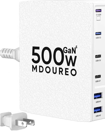 500W USB C Charger Block, 12-Port USB C Charging Station for Multiple Devices, Leather Texture Dual PD 65W Laptop Fast Charger Compatible with MacBook Pro/Air, iPad, iPhone,Galaxy and More, White