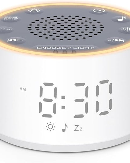 Dreamegg Sound Machine with Nursery Lamp - Sound Machine Baby, Soothing Sounds, Timer, Memory Function, 10 Colour Night Light, White Noise Machine Alarm Clock for Newborn Baby Registry Gift, White