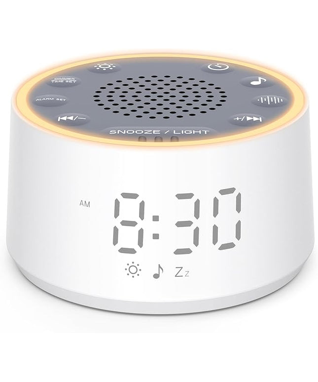 Dreamegg Sound Machine with Nursery Lamp - Sound Machine Baby, Soothing Sounds, Timer, Memory Function, 10 Colour Night Light, White Noise Machine Alarm Clock for Newborn Baby Registry Gift, White