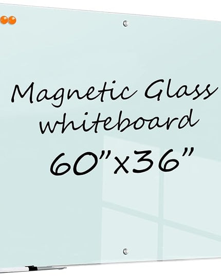 Magnetic Glass Whiteboard - 60"x36" Dry Erase White Board Frameless Glass Boards with Super Strong Magnets, Wall Mounted for Office, School and Home