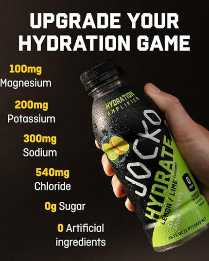 Jocko Fuel Hydrate Electrolyte Drinks - Sports Drink Hydration Amplifier, Thirst Quencher - Scientifically Formulated Electrolyte Blend Lemon-Lime 16 Oz (12 Pack)