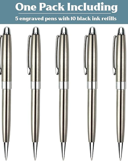 Ancolo Personalized Executive Business Pens - Medium Point Black Ink with 10 Extra Refills Custom with Your Name or Message, Gift for Students/Teacher/Manager/Lawyer/Professor 5PCS/Pack