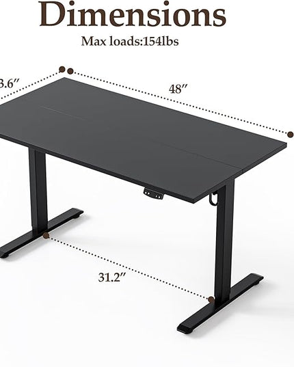 Klicelor 48 Inch Electric Standing Desk, Height Adjustable Office Desk, Sit Stand Up Computer Desk with Memory Preset, Two-Piece Desktop, Black