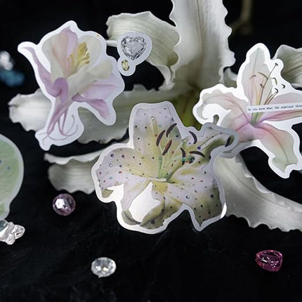 Qojai 2 Rolls Vintage Floral Washi Tape Stickers Matte Silver Die-Cut Plant Flower Washi Tape for Journaling Scrapbook Supplies Pretty Wide Washitape Decorative Tapes for Crafts Scrap Booking Supples