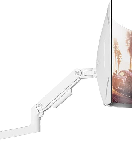 ARES WING Wall Mount Monitor Arm for 17-49 Inch Ultrawide Screens, Heavy Duty Single Monitor Mount Holds 44 lbs, Fully Adjustable Gas Spring Wall Mount, 75x75/100x100 VESA Mount, White