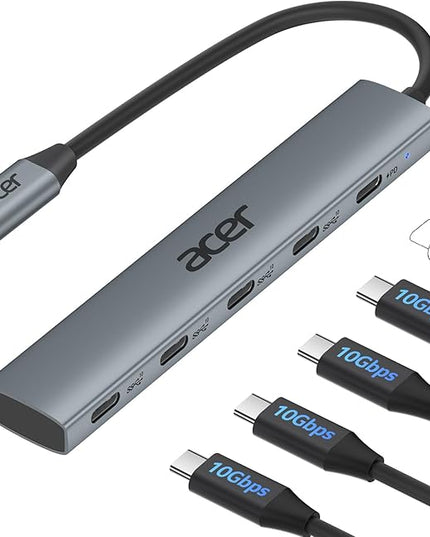 Acer 10 Gbps USB C Hub, USBC Splitter with 4*USB C 3.2 and 100W PD Port, Fast Transfer Type-C Multiport Adapter Compatible with MacBook Pro/M2/M1, iPad, Surface Pro, XPS【No Video Output】