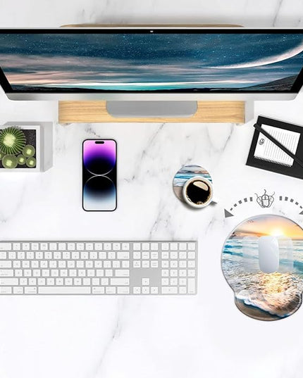 Ergonomic Mouse Pad with Wrist Support,Mouse Pad with Wrist Rest,Relieve Wrist Pain Mousepad Non-Slip Rubber Base,Mouse Pads for Desk,Computers,Laptop,Office,Home,Accessories Golden Beach