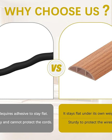 Floor Cord Cover 3.3FT Cord Covers for Wires on Floor Protect Wires & Prevent Trip Hazards, Easy to Cut for Home, Office, School, Concerts, Cavity W0.6in x H0.32in