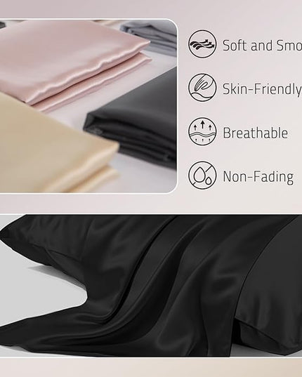 Mulberry Silk Pillowcase for Hair and Skin Prevent Acne Pillow Cases Both Sides Real Silk Pillowcases Organic Silk Pillowcase with Hidden Zipper, Black, King (20"×36")