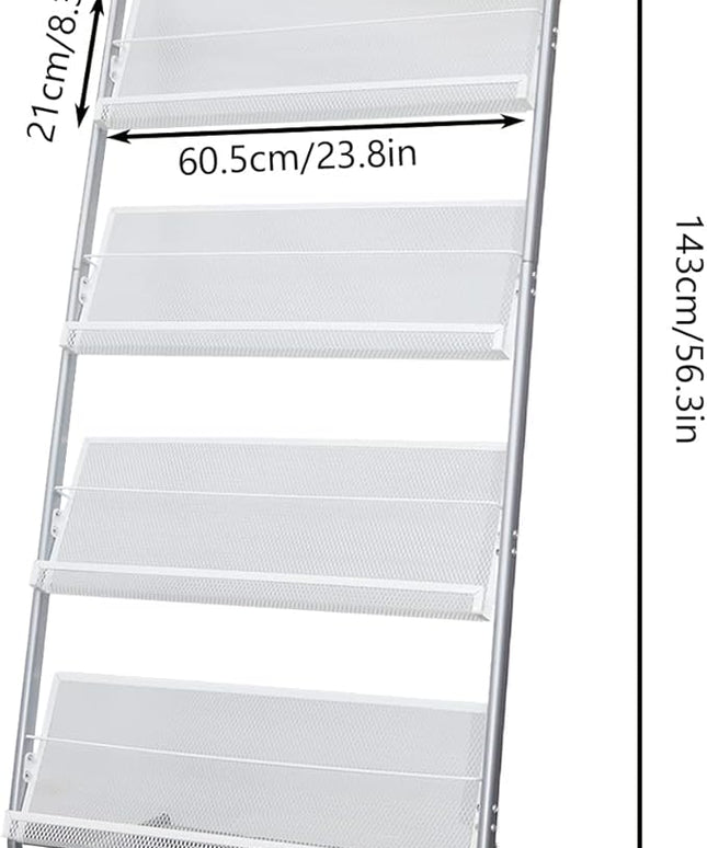 4-Layer Iron Magazine Rack with Wheels, Newspaper Rack, Display Rack, Silver (63)
