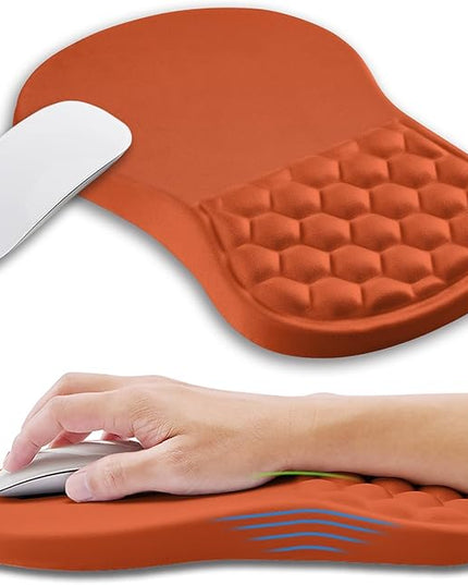 Ergonomic Mouse Pad Wrist Support with Memory Foam Massage Bulge, Carpal Tunnel Pain Relief Mousepad Wrist Rest for Mouse(12x8 inch, Orange)