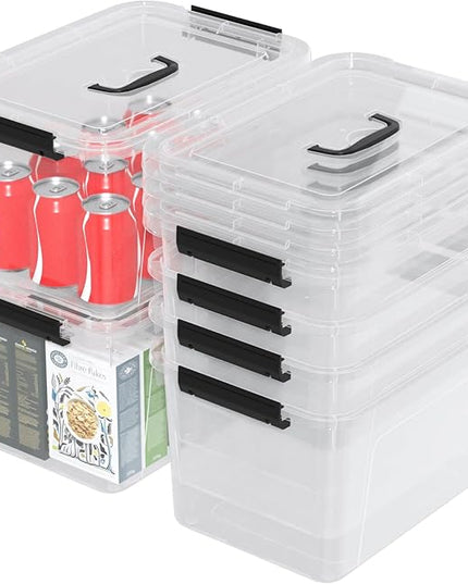 10 Liters Clear Plastic Storage Boxes with Lids, Small Containers Bins with Lids and Handles Set of 6