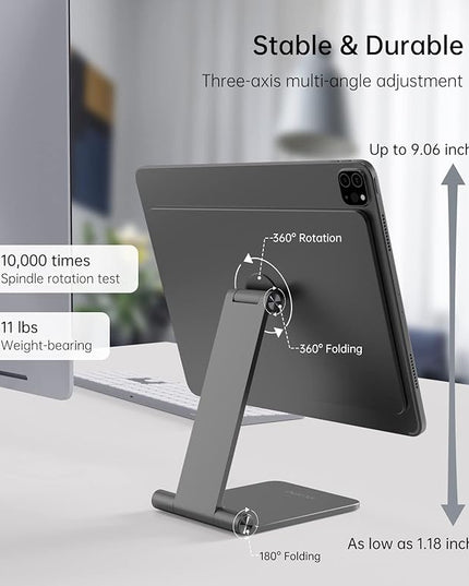 KU XIU Foldable Magnetic Stand for iPad Pro 13 M4/M5, Aluminum Alloy 360° Adjustable Tablet Holder Mount, Portable Desktop Stand for Working and Drawing for iPad Pro 13 M4/M5