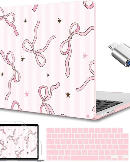 CISSOOK Compatible with MacBook Air 13.6 inch Case 2025 2024 2023 2022 Release A3240 A3113 A2681, Plastic Hard Shell Cover Keyboard Skin Set for MacBook Air 13 inch M2 M3 M4, Baby Pink Bow