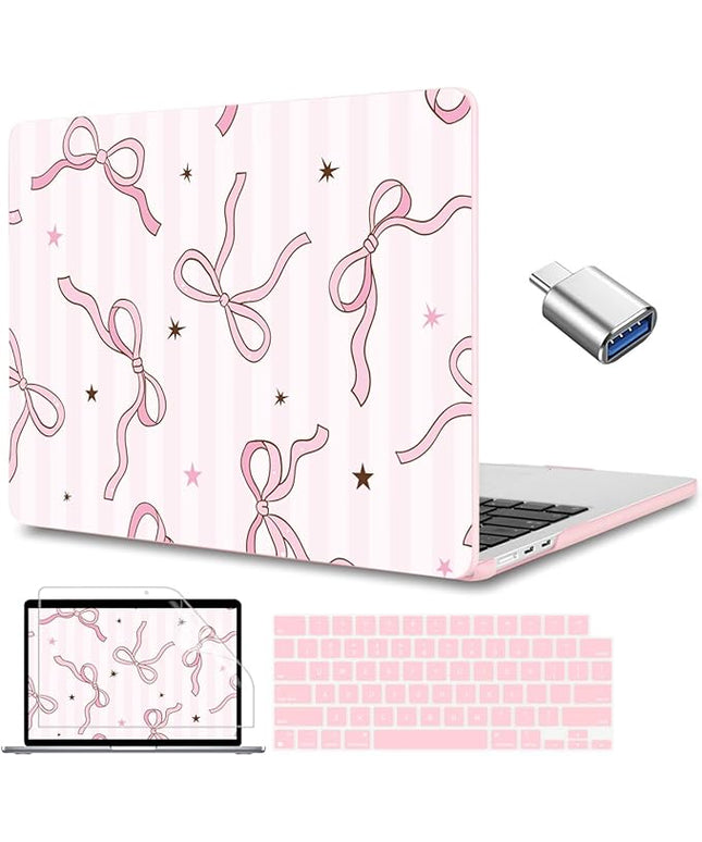 CISSOOK Compatible with MacBook Air 13.6 inch Case 2025 2024 2023 2022 Release A3240 A3113 A2681, Plastic Hard Shell Cover Keyboard Skin Set for MacBook Air 13 inch M2 M3 M4, Baby Pink Bow