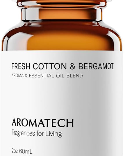 AromaTech Fresh Cotton and Bergamot Essential Oil Blend: Luxury Hotel Inspired Aromatherapy with Bergamot, Fresh Cotton & Sandalwood for Ultrasonic Diffusers & Nebulizers - 2 fl oz, 60 mL