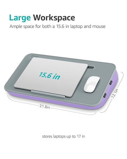 Istudyniture Lap Desk | Portable Laptop Desk & Stand – Fits Up to 17 inch – Washable Cushion, Built-in Phone Holder – for Bed, Couch, Sofa, Floor – Writing, Reading, Home Office – Large, Purple
