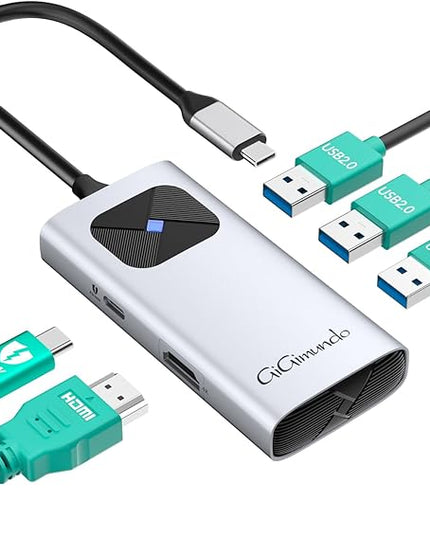 GiGimundo USB C Hub 5 in 1 Multiport Adapter for Laptop/Mac, 4K@60Hz USB C to HDMI Splitter, 60W Power Delivery, 3xUSB Data Ports, USB C Dongle for MacBook Pro/Air, iPad Pro, iMac, iPhone 17/16/15