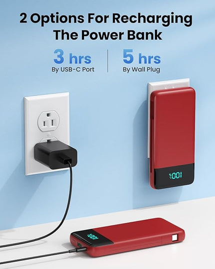 FOCHEW Portable Charger for iPhone with Built in Cables and Wall Plug,Upgraded 13800mAh Fast Charging USB C Power Bank,4 Outputs Travel Essential Battery Pack Compatible with iPhone 15/14/13/12,-Red
