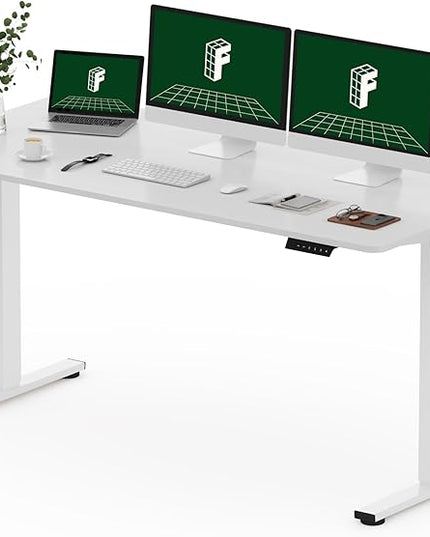 FLEXISPOT One-Piece Electric Standing Desk, 60 x 24 Inches Adjustable Desk with Seamless Desktop, Memory Controller Height Adjustment (White Frame + White Desktop, 2 Packages)